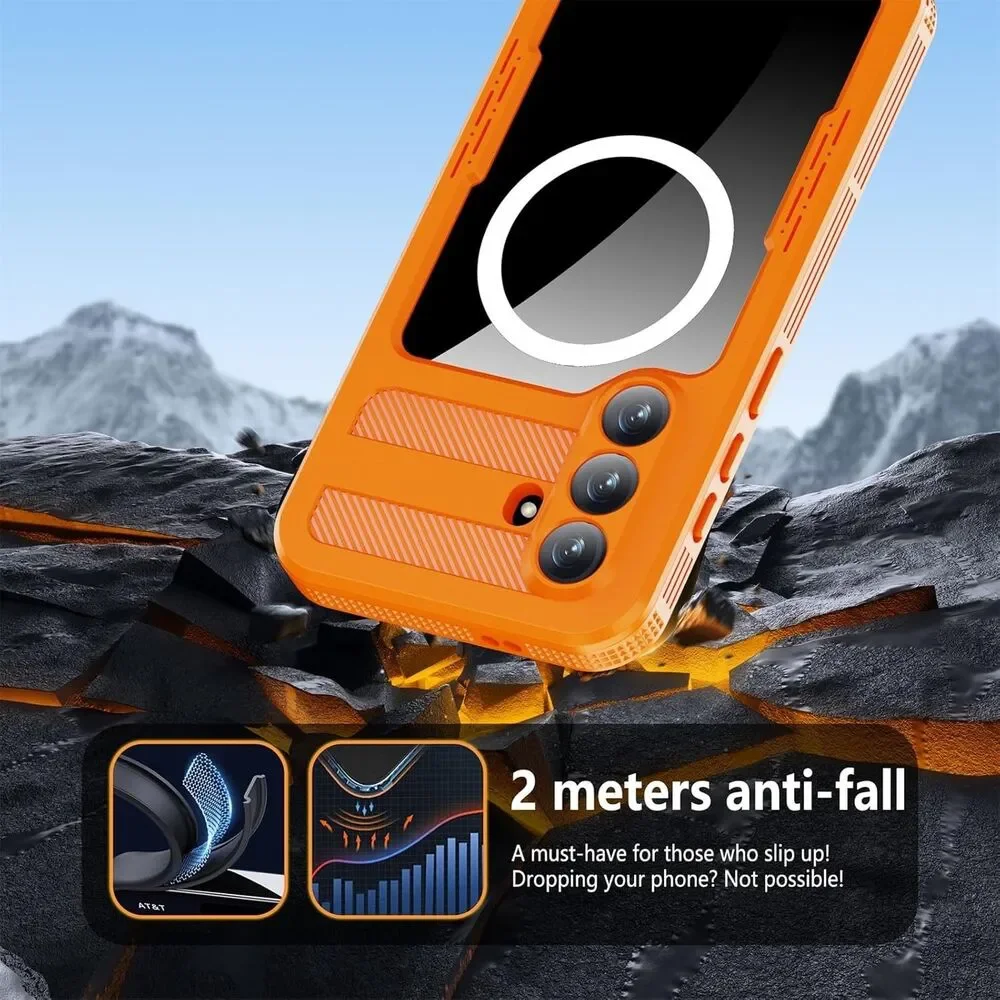 Waterproof Case for Samsung Galaxy S26 Plus MagSafe Rugged Shockproof Orange